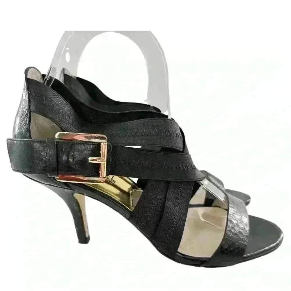 Michael Michael Kors heels size 7 black leather snakeskin embossed cross cross